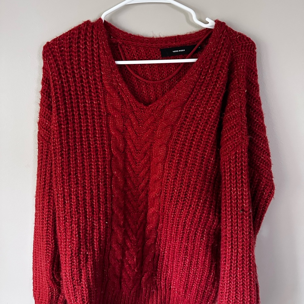 Vibrant Red V-Neck Sweater